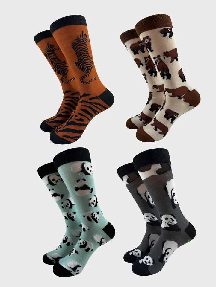 New Style Hip Hop Funny Socks Men Harajuku Happy Crew Skateboard Novelty Unisex Socks Tiger Bear Panda Design Mens Socks Z250610