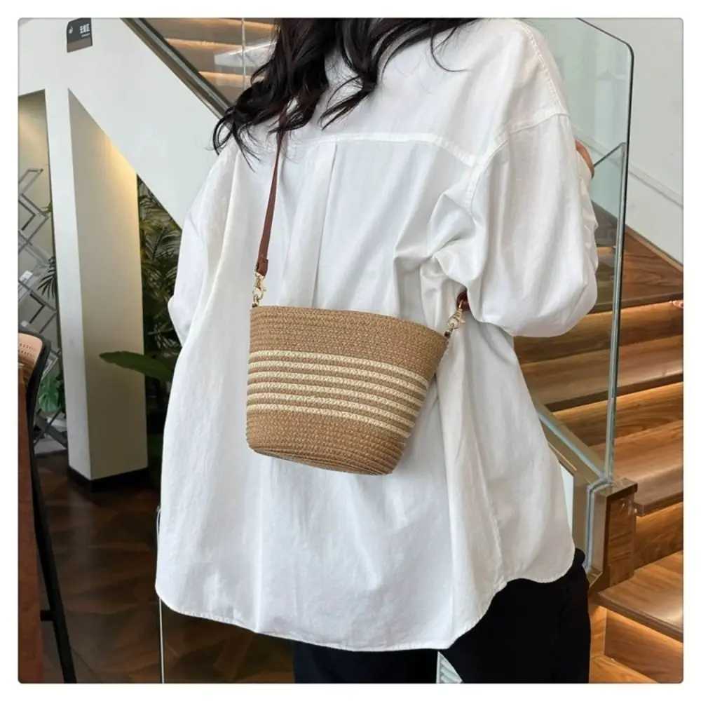 Portable Summer Straw Women Totes Bag Woven Large Capacity Woven Shoulder Bag Zipper Handmade Vacation Beach Bag Girl XJ250610