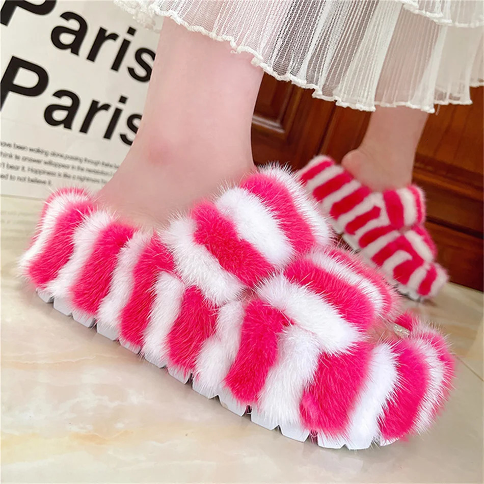 Fur Slippers Women er Shoes Sandals For Women Summer Non-Slip Flip Flops Soft Bottom Fur Indoor Slippers 250609