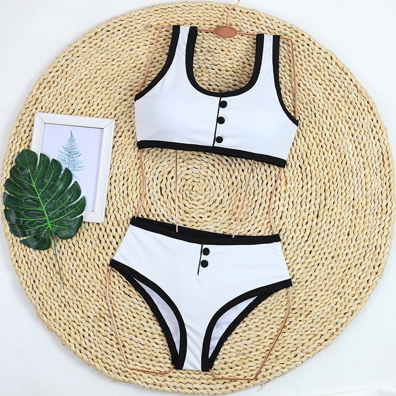 Woman Swimwear High Waist Bikinis Shorts Womens Swimsuit y Ribbed Twopiece Bathing Suits Summer Bikini Set Swim Suit 250609