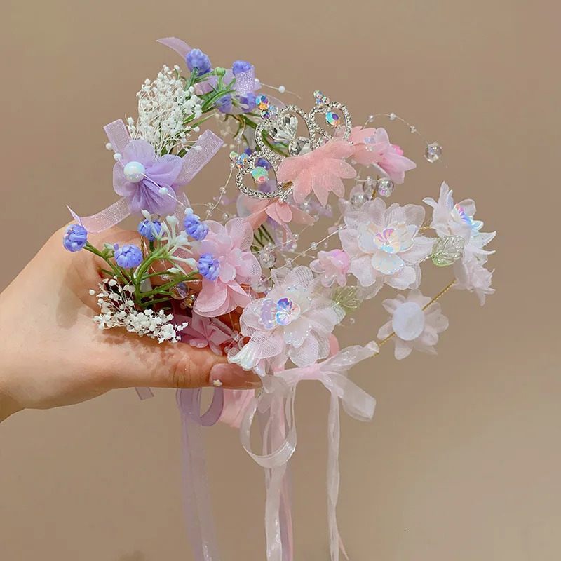 Girls flower ribbon hair accessory flower garland headband 250610