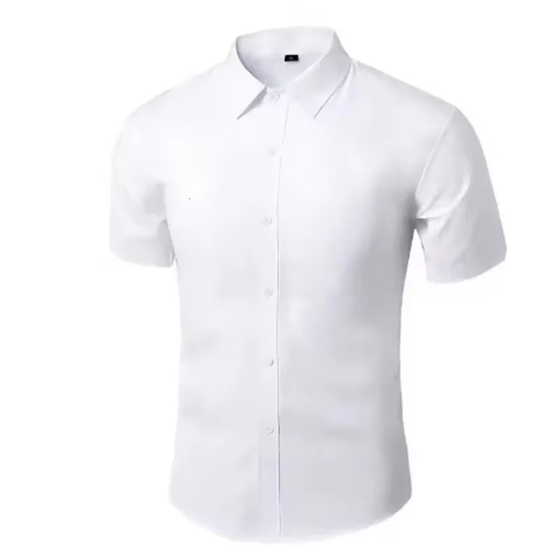 Quality Men Shirt Short sleeve Summer Anti-wrinkle Non-ironing Slim Fashion Casual Business Office White-Black-Wine Red 250611