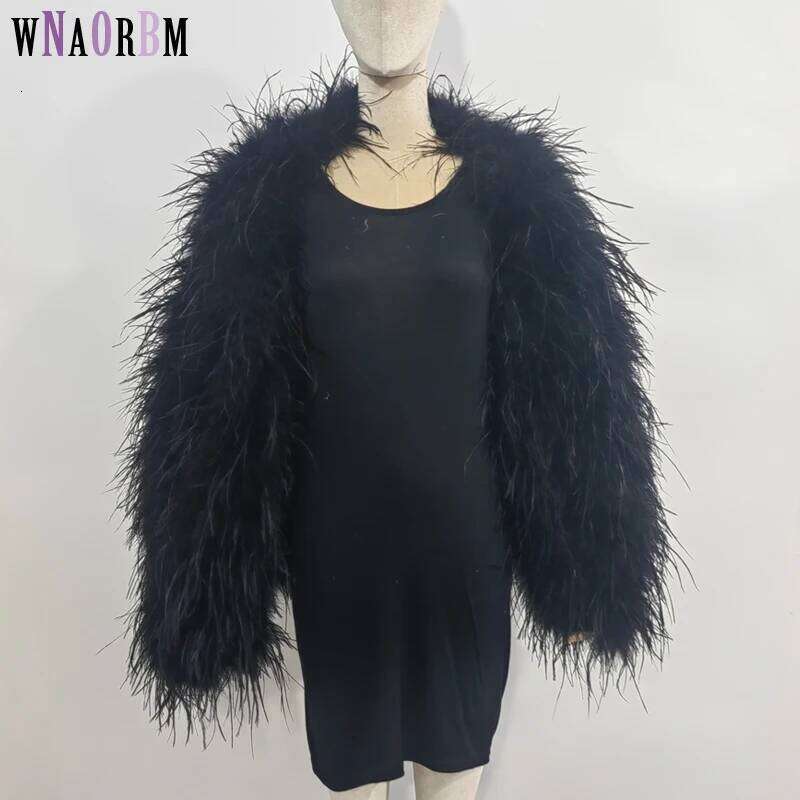 Latest Ostrich Feather Sleeved Cardigan 70 Centimeters Long And Handmade. The Jacket Is Elegant, Comfortable, Casual