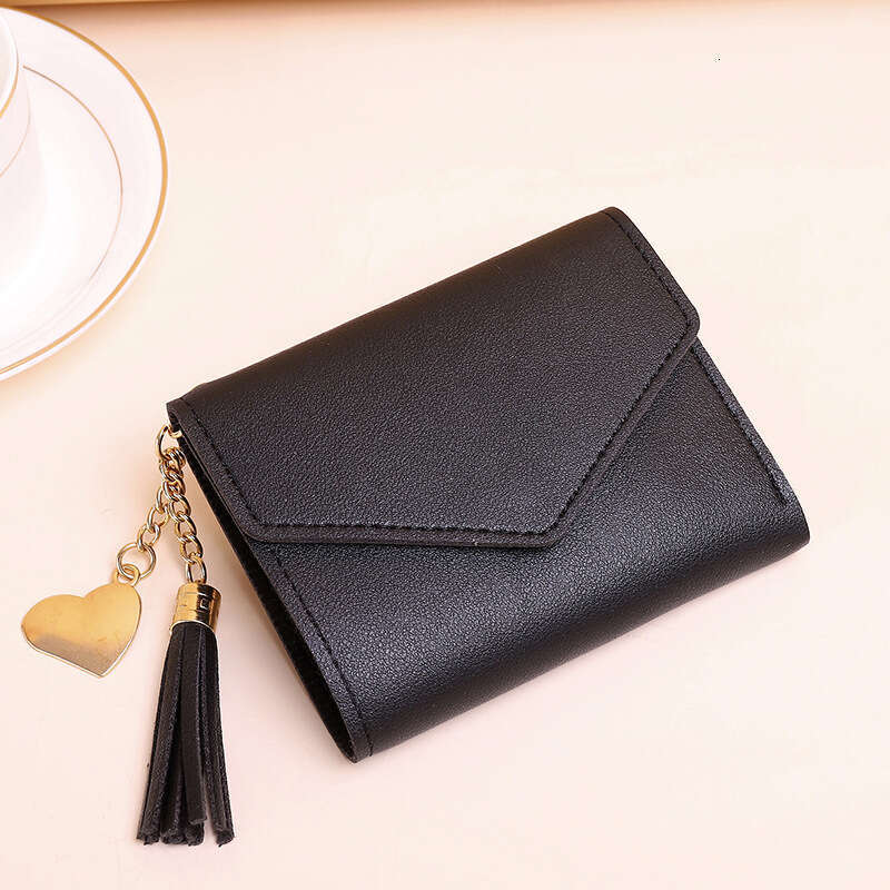 Women's Short Solid Color Tassel Card Holder Student Cute Thin Coin Purse Wallet Purse MASA