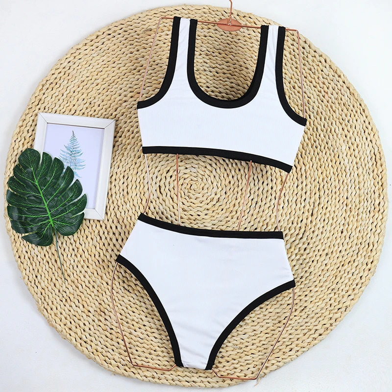 Woman Swimwear High Waist Bikinis Shorts Womens Swimsuit y Ribbed Twopiece Bathing Suits Summer Bikini Set Swim Suit 250609