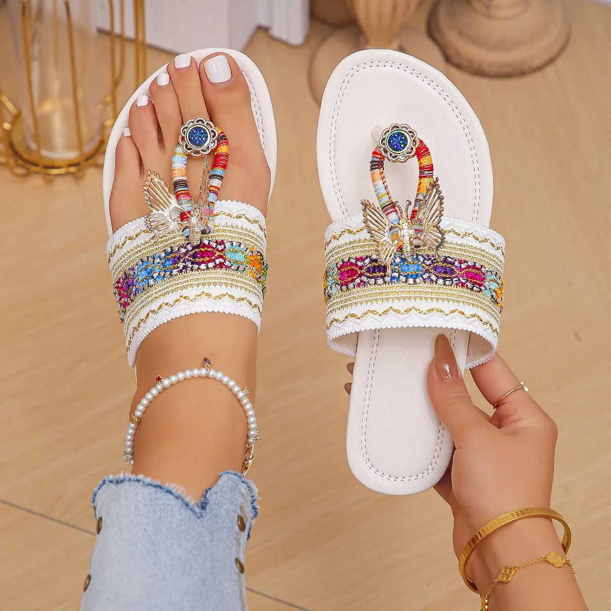 Womens Flip Flops 2025 New Summer Bohemian Flat Slippers Fi Anti Slip Lightweight Outdoor Rhine Boho Beac XJ250610