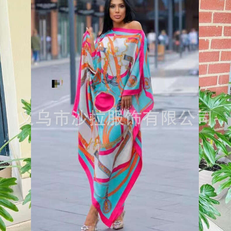 2025 Cover-Up Printed Vacation Beach Loose Long Dress Bikini Sunscreen Shirt Caftan