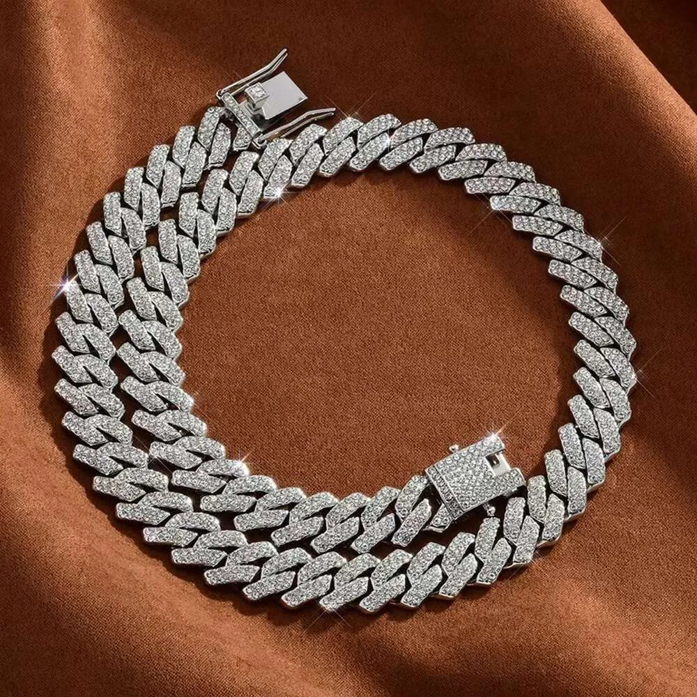 Hip Hop Mossanite Necklace Square 2 Rows Sterling Sier 8-20mm Iced Out Prong Vvs Moissanite Cuban Link Chain Free door-to-door delivery