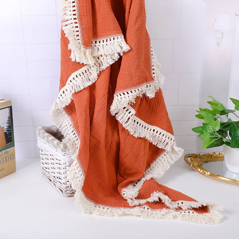 Cotton Gauze blanket Soft Tassels born Receiving Muslin Swaddle Wrap Blankets Infant Sleeping Quilt Bed Cover Baby Stuff 250527