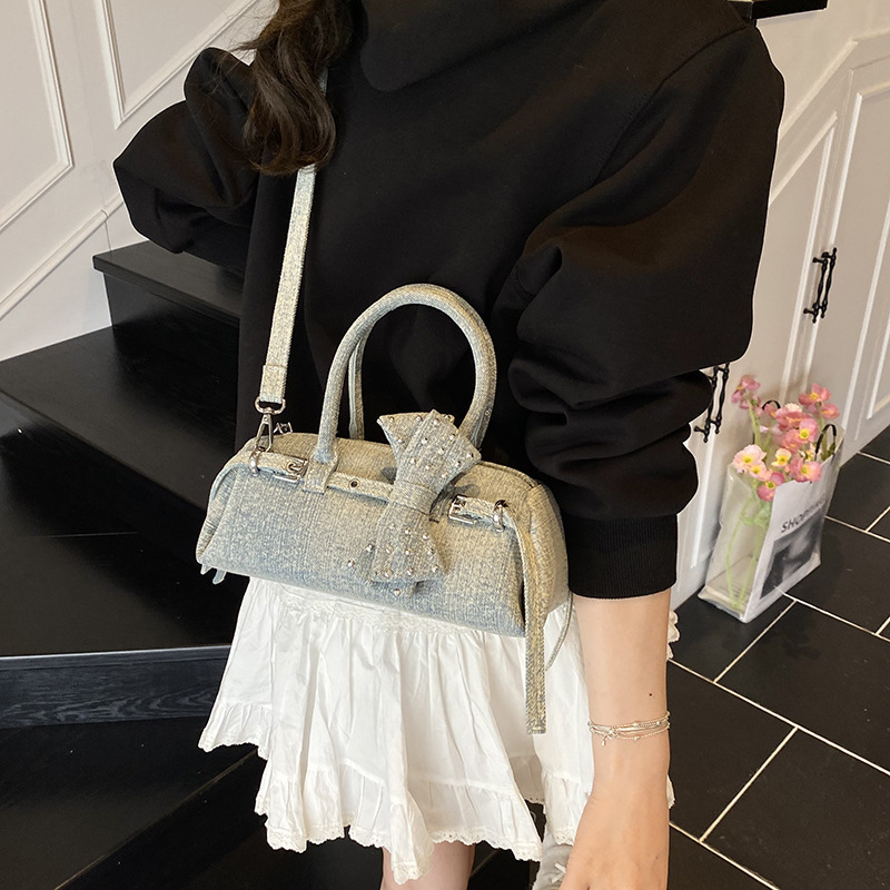 Free shipping designer 2025 New Trendy Belt Buckle Casual Denim Sausage Bag Niche Retro Design Bag for Women