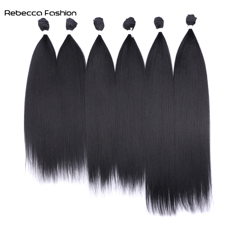 Rebecca Fashion Synthetic Yaki Straight Ombre Blonde Fake Bundles 22 24 26 Inches 6PCS Super Long Weave Extensions Hair