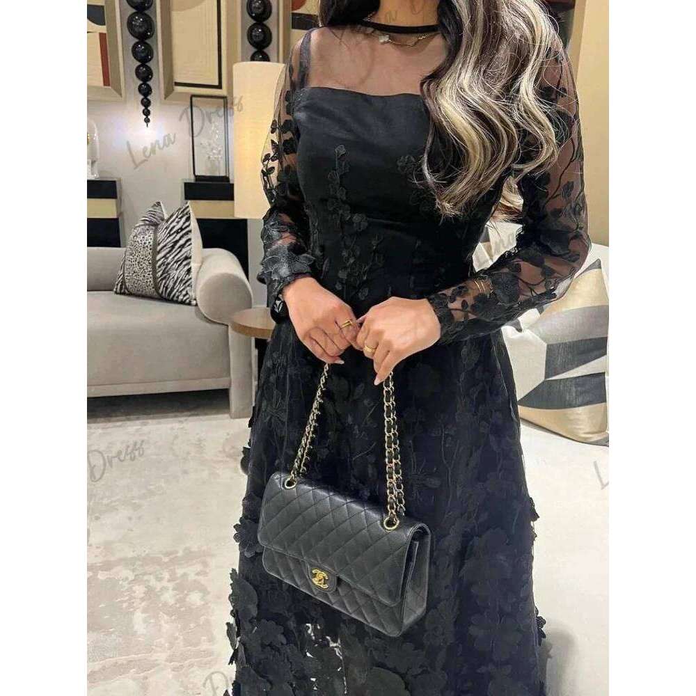 Lena Luxurious Women's Evening for Special Ocns Long Sleeves Custom Made Elegant Party Dresses Woman Wedding Black