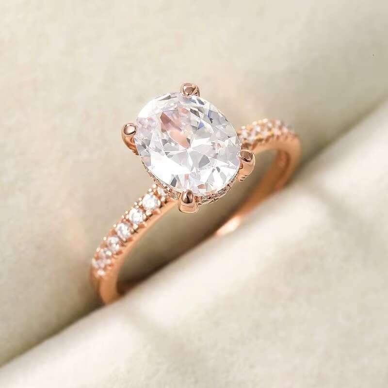 3ct Gold Plated Rose Gold Plated Jewelry 3ct Moissanite Classic Silver Iced Out Oval Diamond Ring Women Moissanite Ring