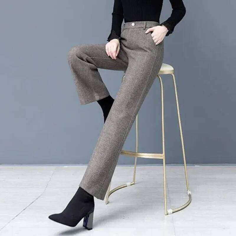 Women Woolen Loose Wide Leg Pants Korean High Waist Baggy Solid Wool Blend Pantalones Fall Winter New Straight Calcas Feminina