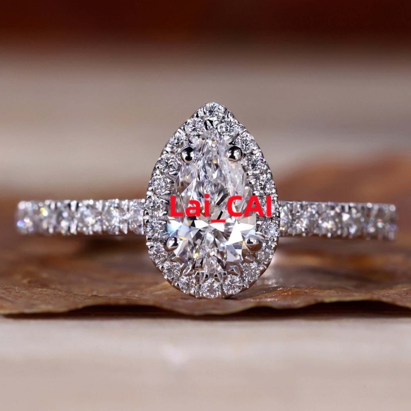 Gia Igi Certified CVD HPHT Lab Grown Diamond 14K/18K Solid Gold Pear Cut Halo Engagement Ring for Women