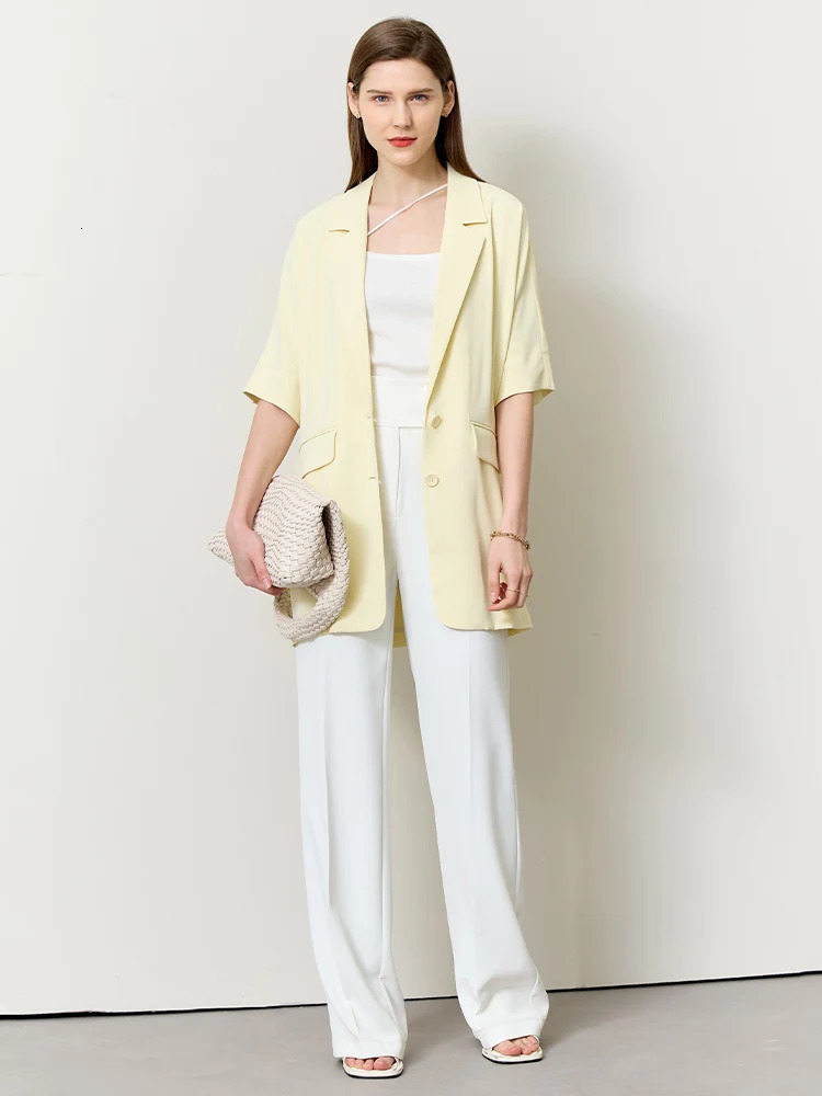 AMII Minimalism Summer Blazer for Women Long Womens Jacket Loose Solid Chic Elegant Short Sleeves Female Tops 12342446 250610