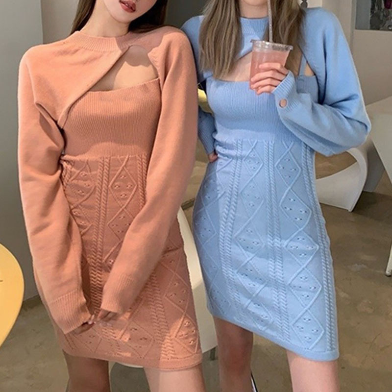 LV105 Autumn Strapless Tube Dress Knitted Long Sleeve Blouse