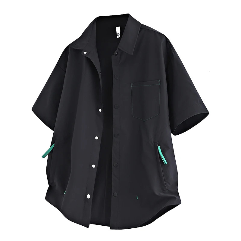 Summer classic solid color versatile lapel mens short-sleeved shirt youth daily casual loose breathable top 250611