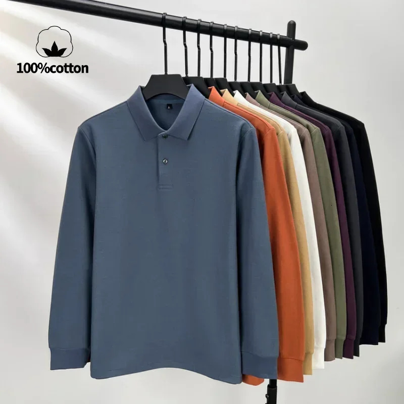 Mens % Cotton Polo ShirtSummer Fashion Casual Long Sleeve Breathable Lapels Tshirt 10 Colors Perfect for Golf Sports 250610