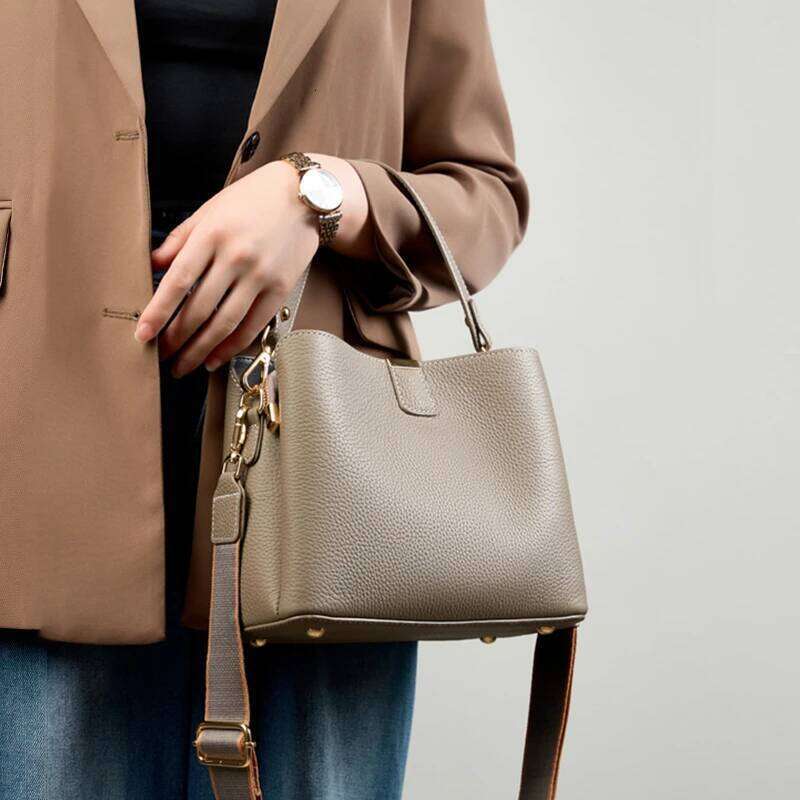 Burminsa Cowhide Genuine Leather Bucket Crossbody Shoulder Bags For Women 2025 Designer Top Handle Work Ladies Handbags