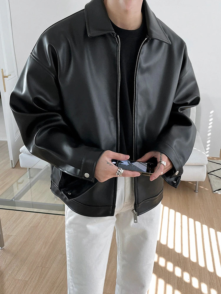 Spring Autumn Cool Short Black Soft Light Pu Leather Jacket Men Zipper Casual Mens Jackets and Coats Fashion 250611