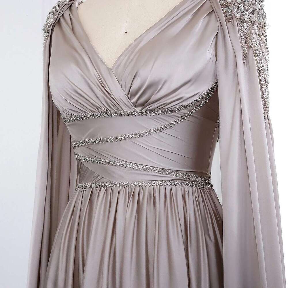 Sharon Said Crystal Rose Gold Evening Dress with Cape Elegant V-Neck Turquoise Women Wedding Party Gown SS589 Customized