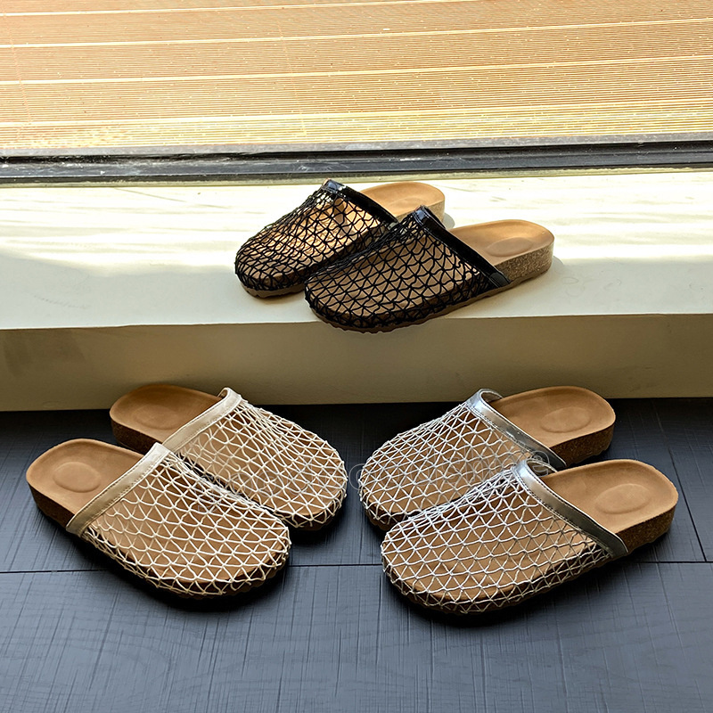 New Summer Mesh Hollow out designer sandals womens clogs flats heels Shallow slides Beach sandale Comfort Retro women shoes Fishing Net Half slippers