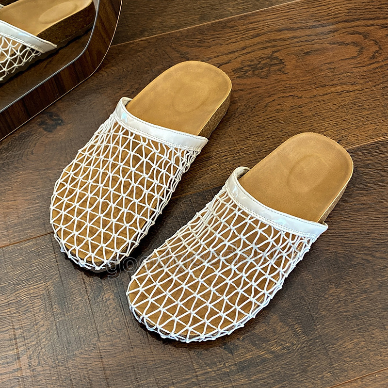 New Summer Mesh Hollow out designer sandals womens clogs flats heels Shallow slides Beach sandale Comfort Retro women shoes Fishing Net Half slippers