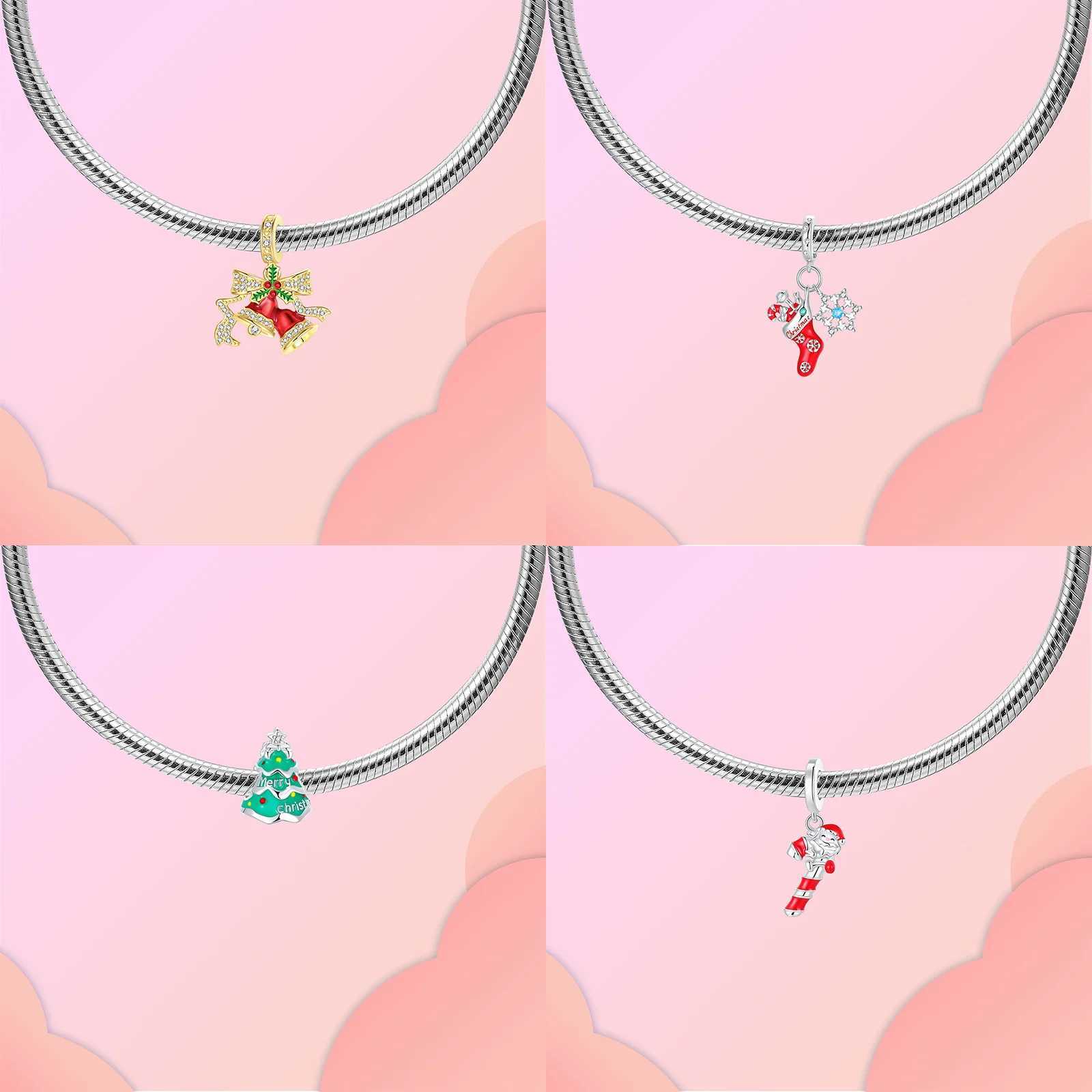 925 sterling silver Elk bell Christmas series charms fit original 4mm Aperture bracelet charm beads necklace Diy female jewelryXJ250611