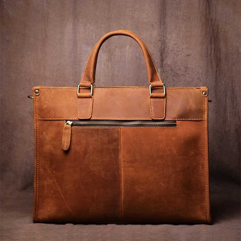 GURO Higher Quality Executive Briefcase Mens Genuine Leather Handbag Luxury Briefcase 14 Laptop Crossbody Vintage Shoulder Bag W250610
