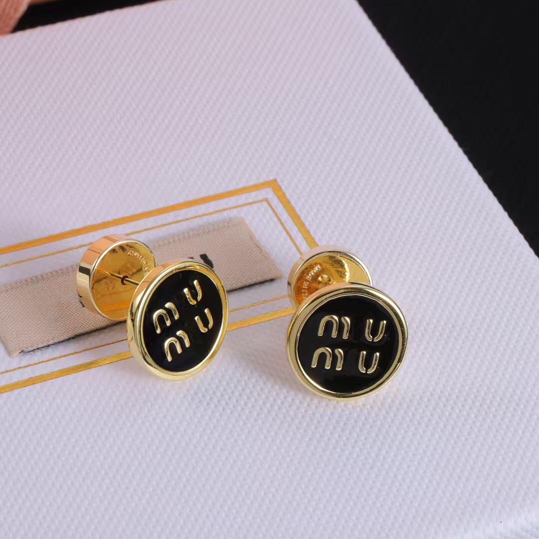No Tariff Luxury Designer Earrings for Women - Black Color Classic Round Stud Earrings - Elegant Gold Plated Fashion Jewelry Gift