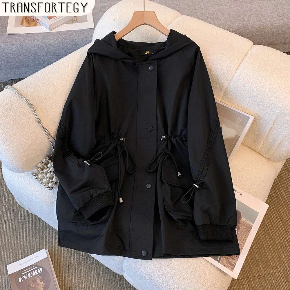 Plus Size Women's Autumn And Winter Casual Hooded Coat Loose Comfortable Windstorm Storm Jacket Solid Color Commuter Top 2024