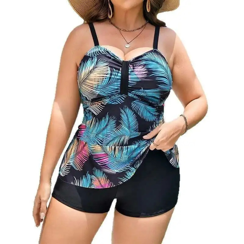 Gathering Style Plus Size Split Swimsuit for Women Sexy Bikini Conservative Flat Angle Tight Fitting Backless 250530