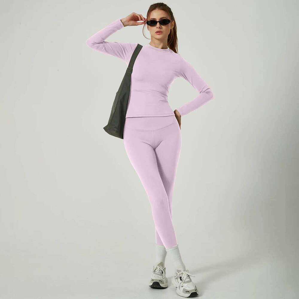 Two Piece Set Short Sleeve/Long Sleeve Fitted Top High-Waisted Leggings Active Yoga Wear Workout Clothes for Women Fiess