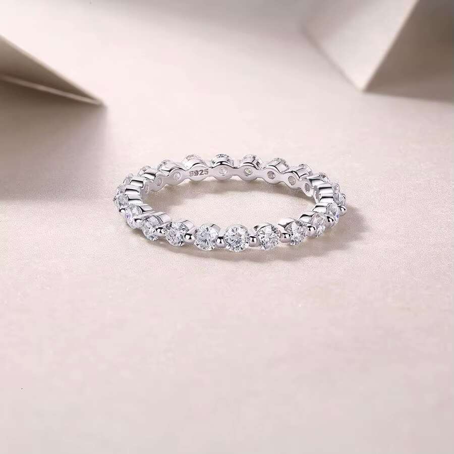 2.5mm 1.32CT Moissanite Full Eternity Ring S925 Silver Plated 18K Bezel Womens Wedding Band Passes Diamond Test Elegant Jewelry