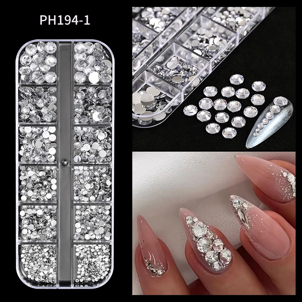 12grids Red Nail Gems s 2345mm FlatBack Crystal Diamond SS610162030 Mixed Glass Charms 250606