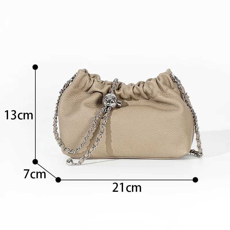 Women Real Cowhide Chain Shoulder Bag Versatile Crossbody Tote Bag Casual Pleated Hobo Bag Satchel Sling Bag Girl Stylish PurseXJ250610