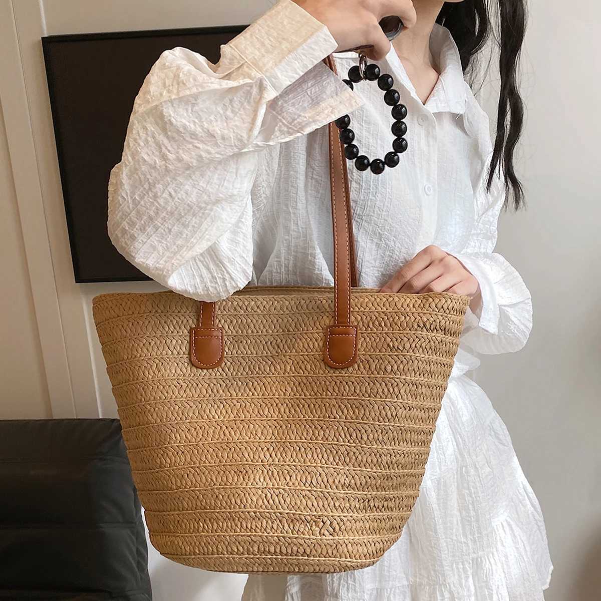 2025 Summer New Style Womens Large Capacity Shoulder Bag Beach Vacation Woven Basket Tote Womens Luxury Design Bag Fashionable XJ250610
