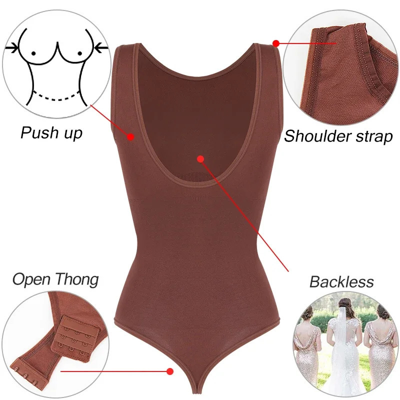 MISSMOLY Women Body Shaper Round Neck Backless Tank Tops Waist Trainer Tummy Control Shapewear Thong Butt Lifter Bodysuits 250610