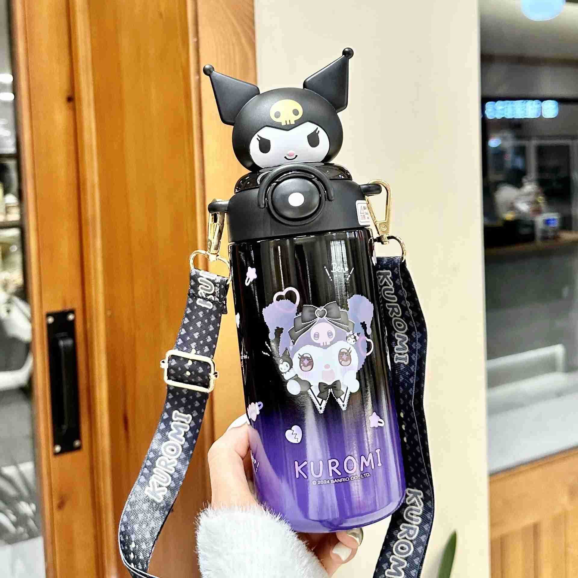 Sanrio Sanrio Kuromi Thermos Cup Crayon Shin Chan Cute Water Bottle Keeps Cold Stainless Steel Children Straw School Students XJ250611