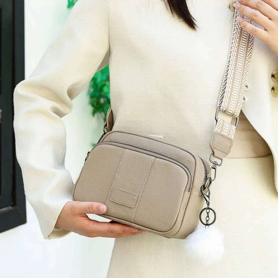 100% Genuine Leather Messenger Bag Women Fashion Style Female Handbag With Wide Shoulder Strap Hair Bulb Crossbody Sac