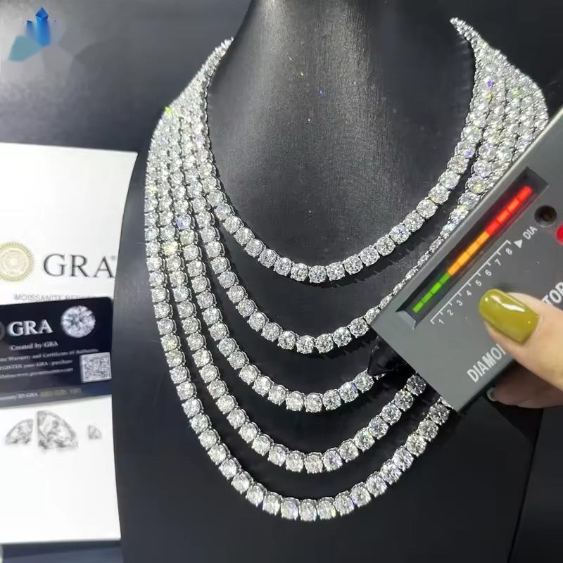 OACOCA 2mm 3mm 4mm 5mm 6.5mm Diamond Moissanite 925 Sterling Silver Hip Hop Tennis Cuban Necklace for Men