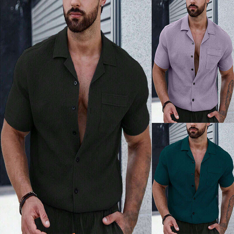 New Short Sleeve Shirt Men's Casual Sports Cardigan Top B5