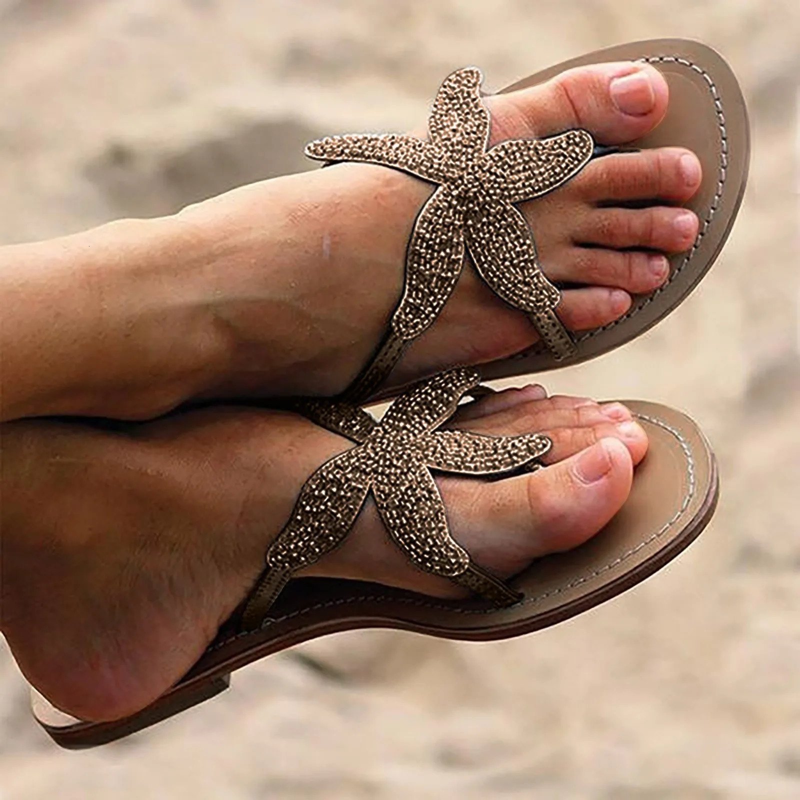 Summer WomenS Fashion Slippers Retro Five Pointed Star Clip Toe Flat Bottom Casual Beach Sandals For Bridal Party Wedding 250609