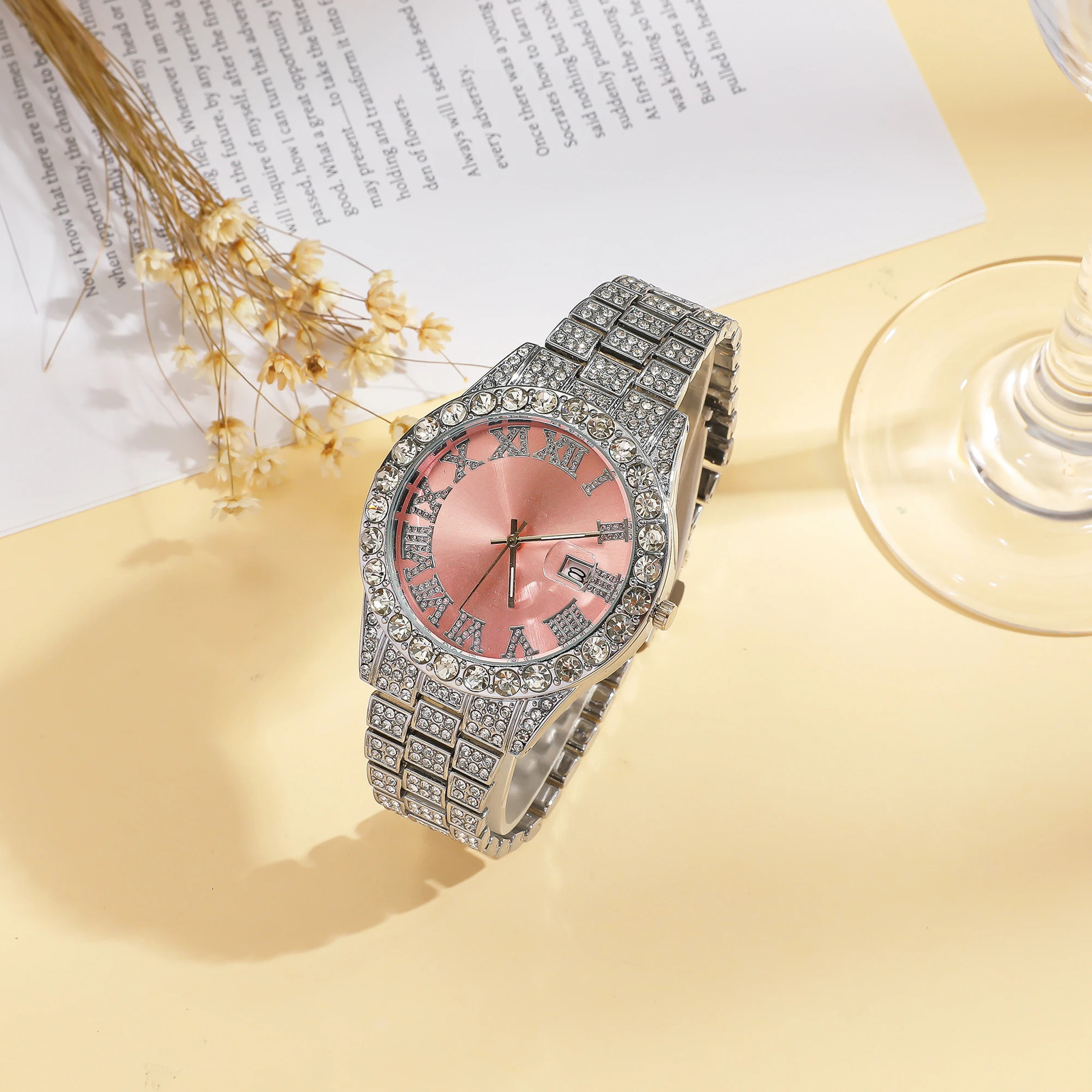 foreign trade explosive diamond-studded Roman fashion with calendar womens watch womens watch womens models 250606
