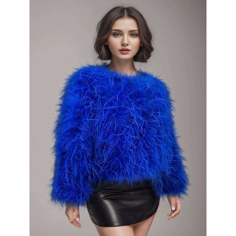 Winter True Ostrich Hair Casual Long Sleeve Imported Fur Women's Warm Jacket Size Customizable
