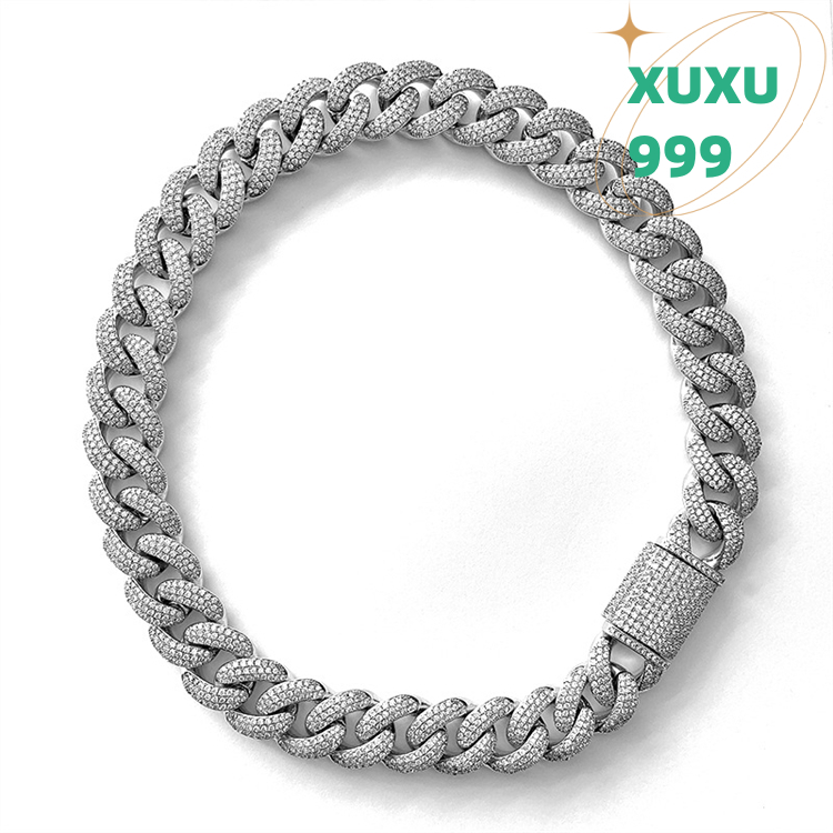 OACOCA Hip Hop White Gold Plated 18mm Iced Out Cuban Link Chain Diamond Cuban Link Chain Necklace