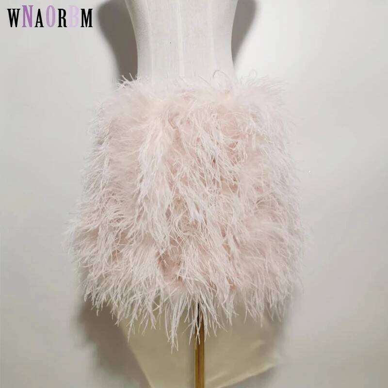 100% Natural Hair Short Length 38Cm Women's Real Ostrich Fur Mini Skirt Sexy Party Dance Costumes Customizable