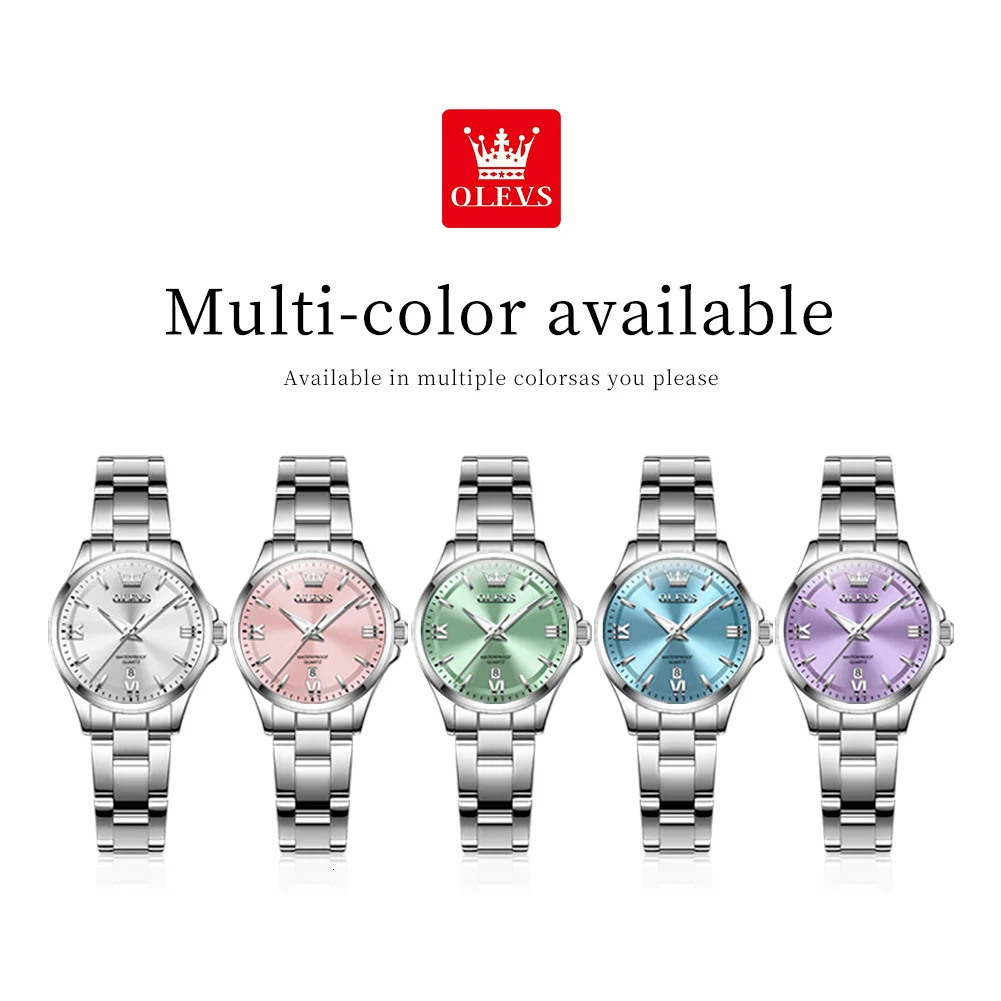 OLEVS Fashion Elegant Womens Watches Waterproof Luminous Stainless Steel Quartz Watch for Ladies Original Simple Wristwatch 250606