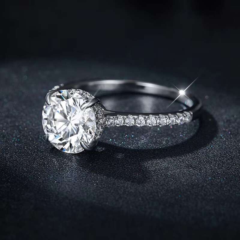 Wedding Ring 1.5CT Round Brilliant Pure White Moissanite Diamond 925 Silver Gold Plated Custom Moissanite Ring